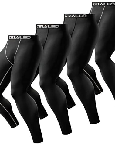 TELALEO 4 Pack Men's Compression Pants Leggings Sports Tights Performance Athletic Baselayer Workout Running M