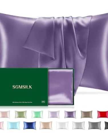 Mulberry Silk Pillowcase for Hair and Skin, SGMSILK 22 Momme Natural Silk Pillow Cases with Zipper, 6A Soft and Smooth Single Sided Pure Silk Pillow Cover (Dark Purple, King 20"x36")
