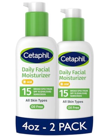Cetaphil Daily Facial Moisturizer SPF 15, 4 Fl Oz, Gentle Facial Moisturizer for Dry to Normal Skin Types, No Added Fragrance, Pack of 2, (Packaging May Vary)