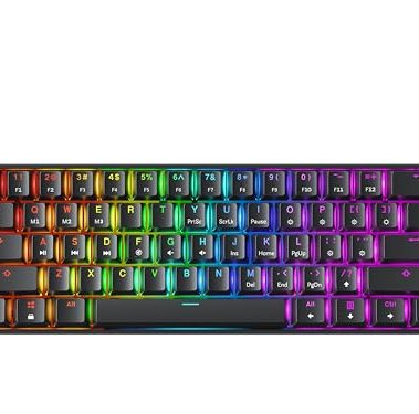 GK61 Mechanical Gaming Keyboard - 61 Keys Multi Color RGB Illuminated LED Backlit Wired Programmable for PC/Mac Gamer (Gateron Optical Yellow, Black)