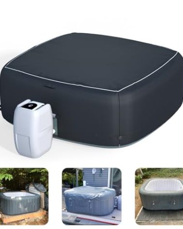 XCZ Portable Hot Tub Cover, Inflatable Hot tub Full Coverage - Waterproof, Sun Protection, dust Proof, Suitable for 71 "Inflatable hot tub spa,Square (Black, Cover only)