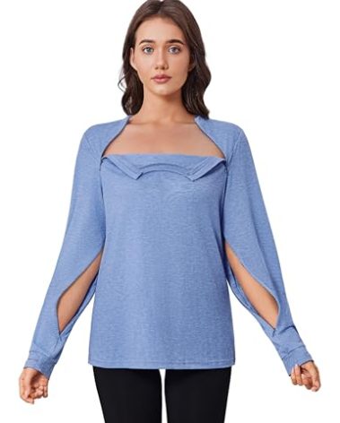 Deyeek Chemo Port Shirts for Women Dialysis Sweatshirts with Arm Zipper Tear Away Long Sleeve Chemotherapy Must Haves Blue L