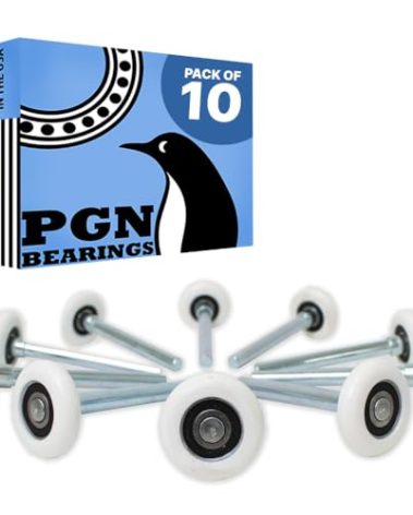 PGN 2" Nylon White Garage Door Rollers – Sealed 6200-2RS Bearing, Dual-Sealed, Quiet & Smooth Operation, Long-Life Replacement, 4" Stem, Pack of 10