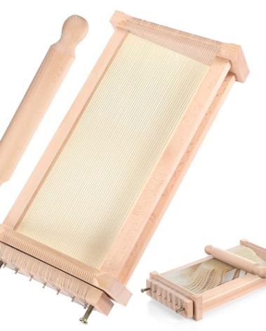 SiliFine Chitarra Cutter Italian Pasta with Rolling Pin Guitar Board Making Tool Pasta Machine for Spaghetti, Lasagna(Wood Color)