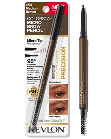 Revlon ColorStay Micro Eyebrow Pencil with Built In Spoolie Brush, Infused with Argan and Marula Oil, Stocking Stuffer for Her, 454 Medium Brown, 0.003 oz