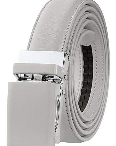 Falari Automatic Ratchet Buckle Leather Belt for Women Boys Girls 1 Inch Wide Trim to Fit - Light Grey M