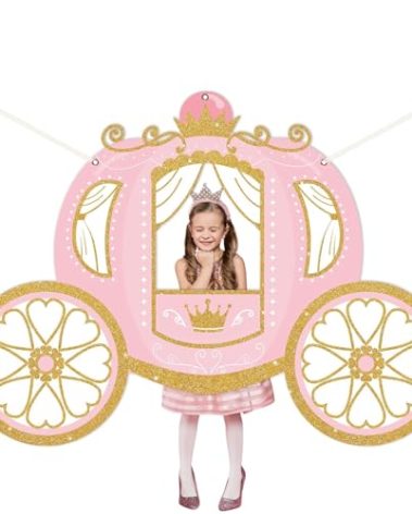 Princess Birthday Party Decorations Princess Carriage Photo Booth Props 63 x 46 in Fabric Backdrop Pink and Gold Door Banner Decor for Girls Baby Shower Photo Background Party Supplies