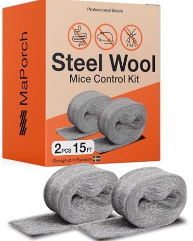 MaPorch Stainless Steel Wool Mouse Hole Filler - Pack of 2, 2.5" x 7.5 ft - Flexible Gap Filler & Rodent Defense - for Weep Hole & Brick Wall Seals