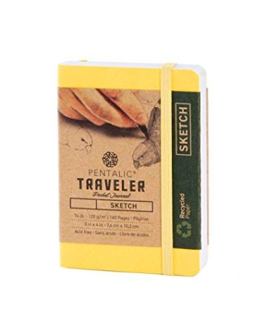 Pentalic 3" x 4" Pocket Sketchbook Traveler Journal, 160 Pages, Yellow Gold