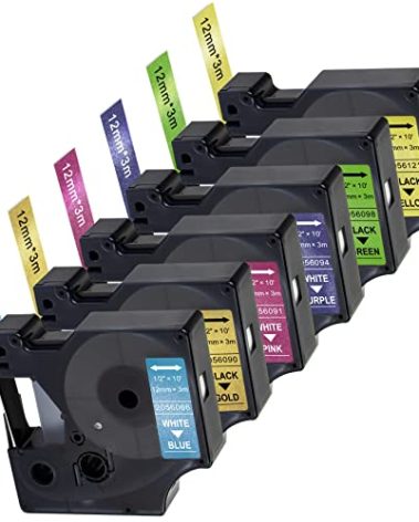 Lonitul 6 Pack Compatible with DYMO D1 COLORPOP! Label Tape Replacement for Dymo D1 Label Tape 12mm 0.47(Blue/Pink/Purple/Gold/Green/Yellow Glitter)for Dymo LabelManager 160 420P 280 360D PnP,Laminate