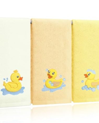 Hahafelt 3 Pack Rubber Ducky Coastal Hand Towels for Bathroom 100% Cotton Embroidered Bathroom Towels 13.78 x 29.53 Inch Beach Hand Towels Soft Absorbent Cotton Towel (Yellow, Duck)