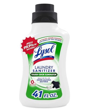 Lysol Tough Odor Eliminator Laundry Sanitizer Additive, Sanitizing Liquid for Gym Clothes and Activewear, 0% Bleach, Eliminates Odor Causing Bacteria, 41oz