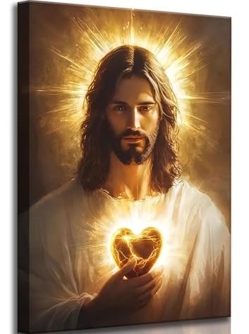 Sacred Heart of Jesus Canvas Wall Art Christ Jesus Divine Mercy Portrait Religiou Painting Picture Wall Decor Poster Print Artwork for Living Room Bedroom Church Prayer Room Home Decoration