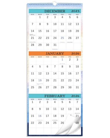 2026 Wall Calendar - January 2026 - December 2026, 3-Month Display Vertical Calendar 2026, Calendar Planner 2026, 11" x 26", Large, Lay- Flat, Perfect for Your Busy Schedule