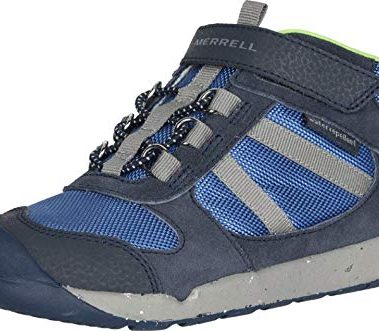 Merrell unisex child Bare Steps Ridge Hiking Boot, Navy/Green, 4.5 Wide Little Kid US