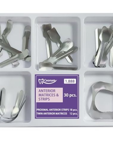 30 Piece Dental Anterior Matrix Kit with Proximal Strips and Twin Anterior Matrices - 0.035mm Thickness Soft Stainless Steel Bands Double-Side Sectional Contoured Design for Front Teeth Restorations