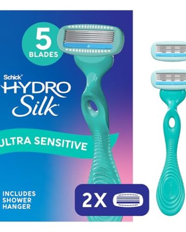 Schick Hydro Silk Sensitive Women's Razor | 5-Blade Razors for Women Sensitive Skin | Womens Razors Sensitive Skin | 1 Handle & 2 Razor Blade Refills