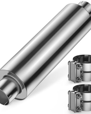 JY Performance 5 inch Muffler Diesel, Muffler 8" x 24" Body 30" Whole Length Straight Through Stainless Steel Welded On Resonator Muffler with Clamp