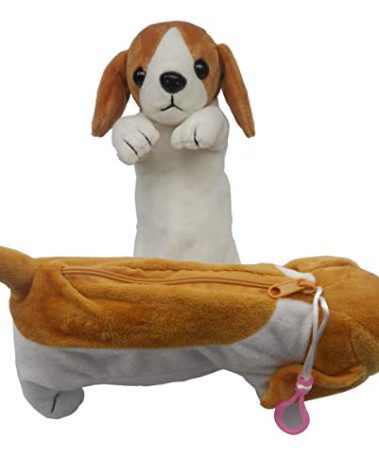 Plush Animal Stationery Cartoon Cute and Dog Pencil Case for Teen Girls and Cosmetic Bag 1 Pack Color Brown White