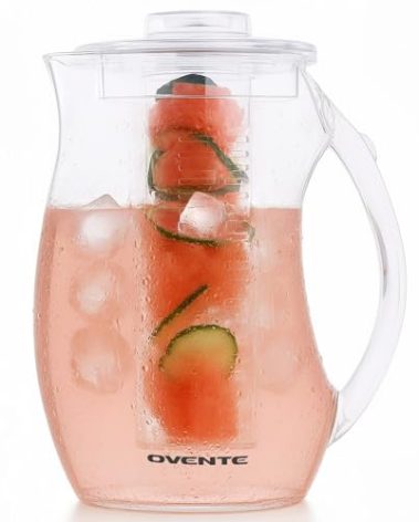 OVENTE Fruit Infusion Water Pitcher 2.5L/85Oz with Removable Lid and Infuser Rod, BPA-Free, Shatterproof Acrylic Beverage Jug for Flavor-Infused Drinks, Lemonade, Juice and Iced Tea, Clear PIA0852C