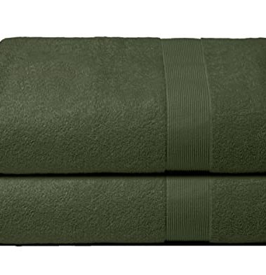 Belizzi Home Premium Cotton Oversized 2 Pack Bath Sheet 35x70-100% Pure Cotton - Ideal for Everyday use - Ultra Soft & Highly Absorbent - Machine Washable - Olive Green
