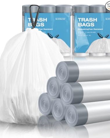 120 Counts 1.6 Gallon Mini Drawstring Trash Bags, Small Garbage Bags by KSSKSS, Code a fit 4.5-8 Liter, 1.2-2 Gal, White Trash Bin Liners for Home Office Kitchen Bathroom Bedroom