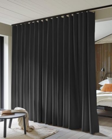 MaKefeile Room Divider Curtains Total Blackout Privacy Curtain Panel Room Thermal Insulated Noise Reduction Curtains for Bedroom Window Living Room Ceiling Track Curtain W 12.5 ft × H 8ft Black