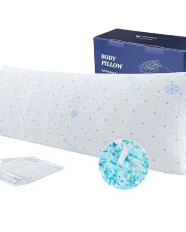 Dreamood Cooling Body Pillow with Pillowcase, Adjustable Shredded Memory Foam Pregnancy Long Full Bed Body Pillows for Adults Side Sleeper - with Washable Soft Cooling Double-Sided Cover, 20x54 inch
