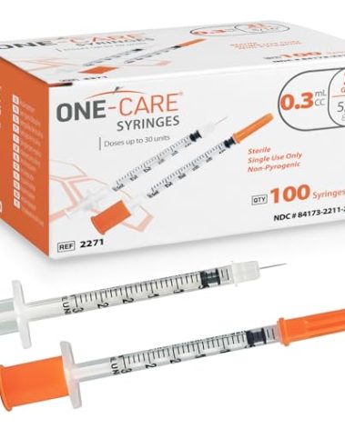 ONE-CARE Syringes 31G x 5/16’’ (8mm), 0.3 ml/cc, Orange Cap, 100/box