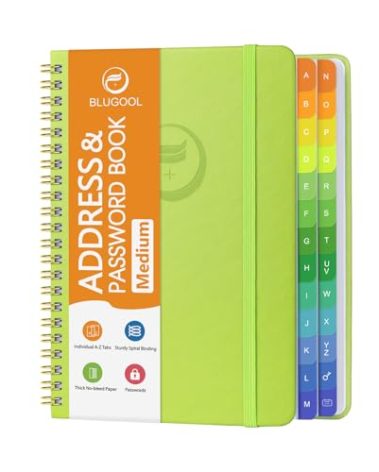 Address Book with Alphabetical Tabs-Address and Password Book for Seniors - Hardcover Spiral Bound Phone Book- Record Contacts,Website Login Passwords, Special Days -5.7" x 7.7", Grass Green