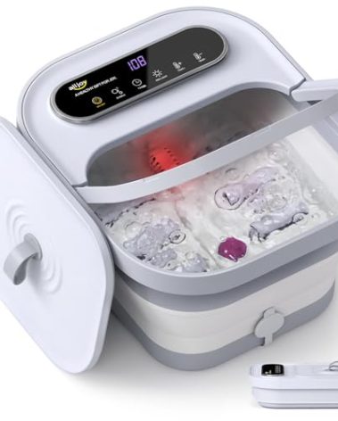 ALLJOY Foot Spa Bath Massager with Heat, Collapsible Foot Massager Spa Soaking Tub with Bubbles, Pumice Stone, Timer, 6 Shiatsu Massage Rollers Pedicure FootSpa for Relaxation, Gifts for Dad, Mom