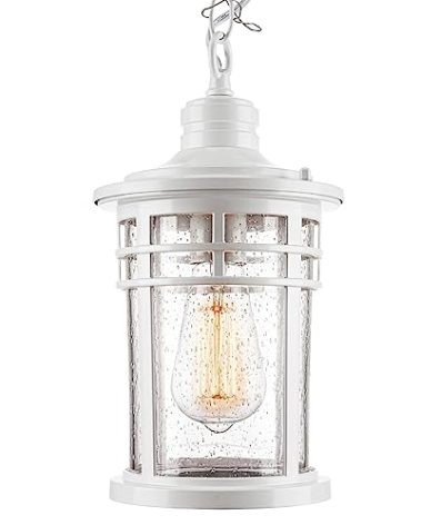 Darkaway Outdoor Pendant Lights for Porch, Outdoor Chandelier Hanging Porch Lights Ceiling Mount Aluminum with Seeded Glass for Front Porch Gazebo Patio (Medium, White)