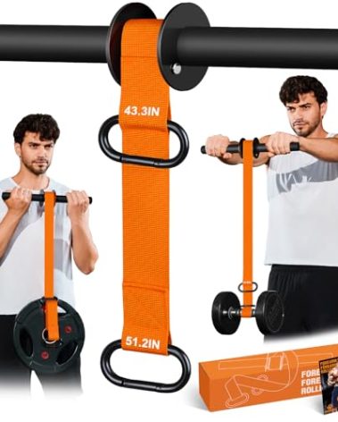 Forearm Strengthener and Wrist Roller, 43.3 inch Or 51.2 inch Ultra Strong Nylon Webbing, Forearm Exerciser with Quick Locking Mechanism, Ideal for Hand, Wrist and Forearm Strength Training (Orange)