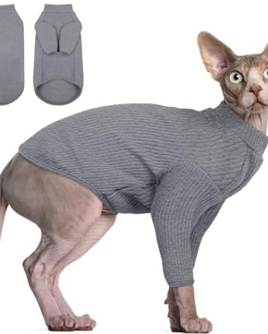 DENTRUN Sphynx Hairless Cats Shirt Pullover Kitten T-Shirts, Breathable Cat Wear Turtleneck Sweater Adorable Cat's Clothes Vest Pajamas Jumpsuit