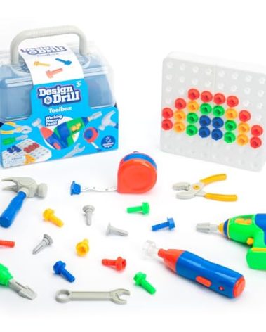 Educational Insights Design & Drill Toolbox - Construction Toys & Toddler Tools, Kids Tool Set with Real Electric Drill Toy, Kids Tool Box, Toddler Building Toys for Girls and Boys Ages 3+