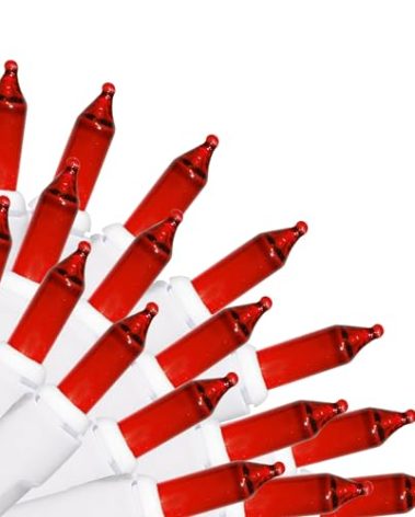 Brite Star 100 Count Mini String Christmas Lights, Red - 22 feet Indoor/Outdoor Christmas Tree Lights with White Wire