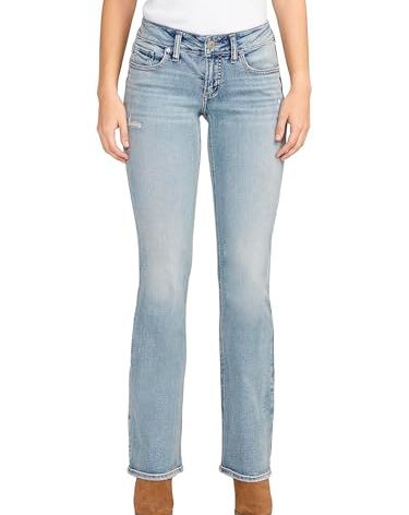 Silver Jeans Co. Women's Britt Low Rise Curvy Fit Slim Bootcut Jeans, Med Wash SCV211, 24W x 35L