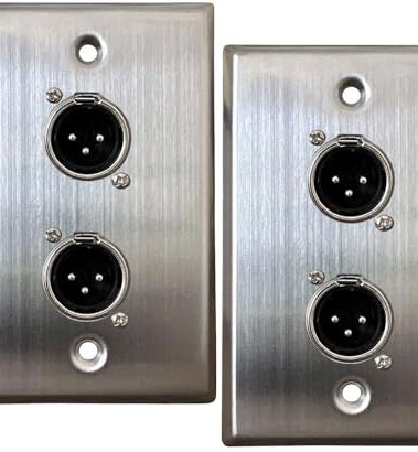 DIYTECH XLR Wall Plate, 3-Pin, Stainless Steel (Dual Port XLR Male - 2 Pack)