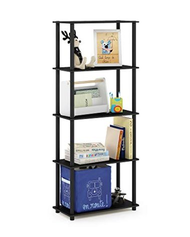 Furinno TURN-N-TUBE Storage Shelves, 5-Tier Book Shelf, Corner Shelf, Toolless Open Shelves, for Organization and Storage, Living Room, Garage, Home Office, Americano