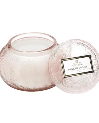 Voluspa Panjore Lychee, Glass Chawan Bowl Candle, 14 oz, 50 Hour Burn Time, Coconut Wax for Clean Burning, Handcrafted in the USA