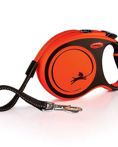 FLEXI Xtreme Tape Retractable Dog Leash for Large Dogs Upto 121 lbs. – 26 ft., Orange/Black | Tangle Free Pet Walking Leash with One-Handed Brake, Pause, Lock | German Quality Product