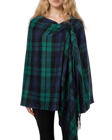 Achillea Long & Wide Scottish Tartan Plaid Large Cashmere Feel Blanket Scarf Check Shawl Wrap 80" x 29" (Green)