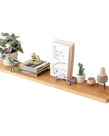 Sikflmi 36 inch Oak Floating Shelves Rustic Wood Wall Shelves for Storage, Wall Mounted Wooden Display Shelf Wide for Living Room Bedroom Kitchen Bathroom (36 inch)