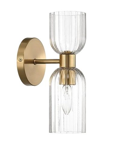 Robert Stevenson Lighting Josephine - Mid-Century Modern Metal and Clear Ribbed Glass Wall Light, Brushed Gold