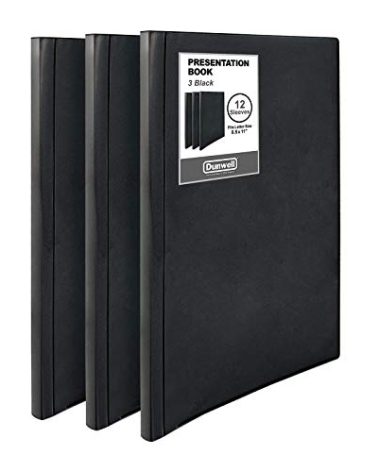 Dunwell Presentation Binder 12-Pocket, Displays 24 Pages, 8.5x11 Portfolio Binder with Plastic Sleeves, Storage and Organizer for Documents, Certificates, Projects, Photos (3 Pack, Black)