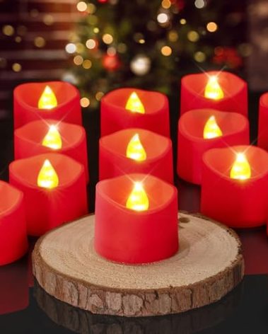Homemory Red Tea Lights Candles Battery Operated, 200+Hour Flameless Flickering Fake Electric LED Colored Tealights Candles for Party, Wedding, Anniversary, Halloween, Christmas, 24-Pack