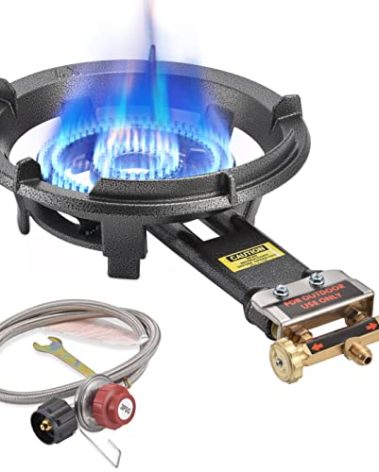 ARC Outdoor Propane Burner Stove, 13" Single Propane Burner, Cast Iron Portable Wok Burner With Bilateral Control Rings and 0-20 PSI Adjustable regulator, Stainless Steel Hose
