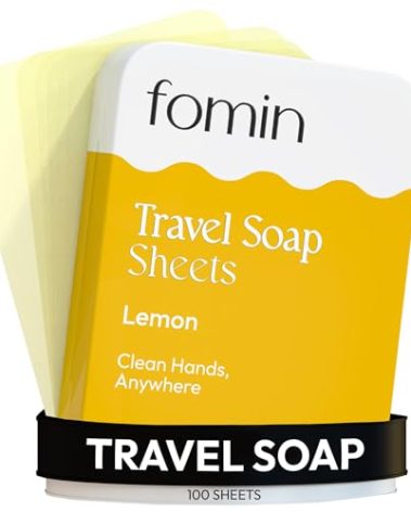 FOMIN - Antibacterial Paper Soap Sheets Tin for Traveling - (100 Sheets) Lemon Portable Travel Hand Soap Sheet, Dissolvable Mini Camping Hand Soap for Hand Washing