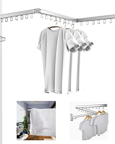 BESTHLS Wall Mounted Clothes Drying Rack for Space Saver Hangers Design for Balcony, Mudroom, Bedroom Foldable Laundry Rack(3-Pole Silver)