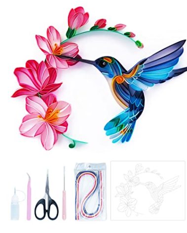 Uniquilling Quilling Kit, Paper Quilling Kits, 8 * 10-in Flower& Hummingbird Paper Filigree Kits with Quilling Tools& Using Manual, DIY Quilling Artwork Modern Wall Art for Living Room